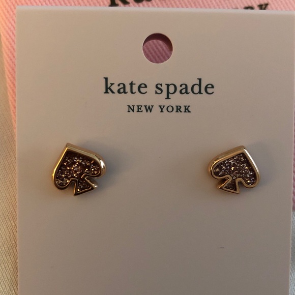 Kate Spade Rose Gold Everyday Spade Rose Gold Enamel Glitter Stud Earrings NWT - Picture 1 of 11